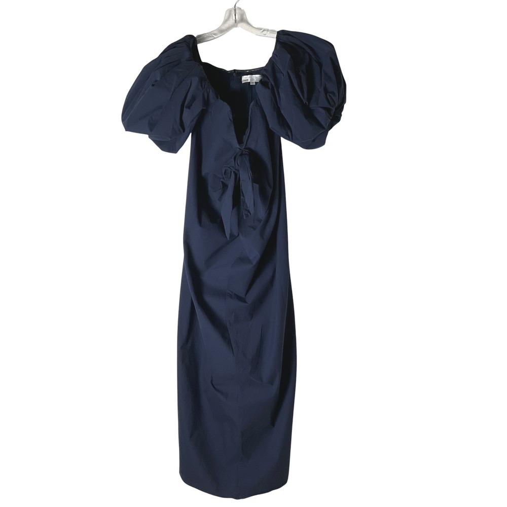 Caroline Constas Reyna Maxi Dress Puff-Sleeve Tie-Front Navy Blue Medium *READ* - Picture 2 of 9